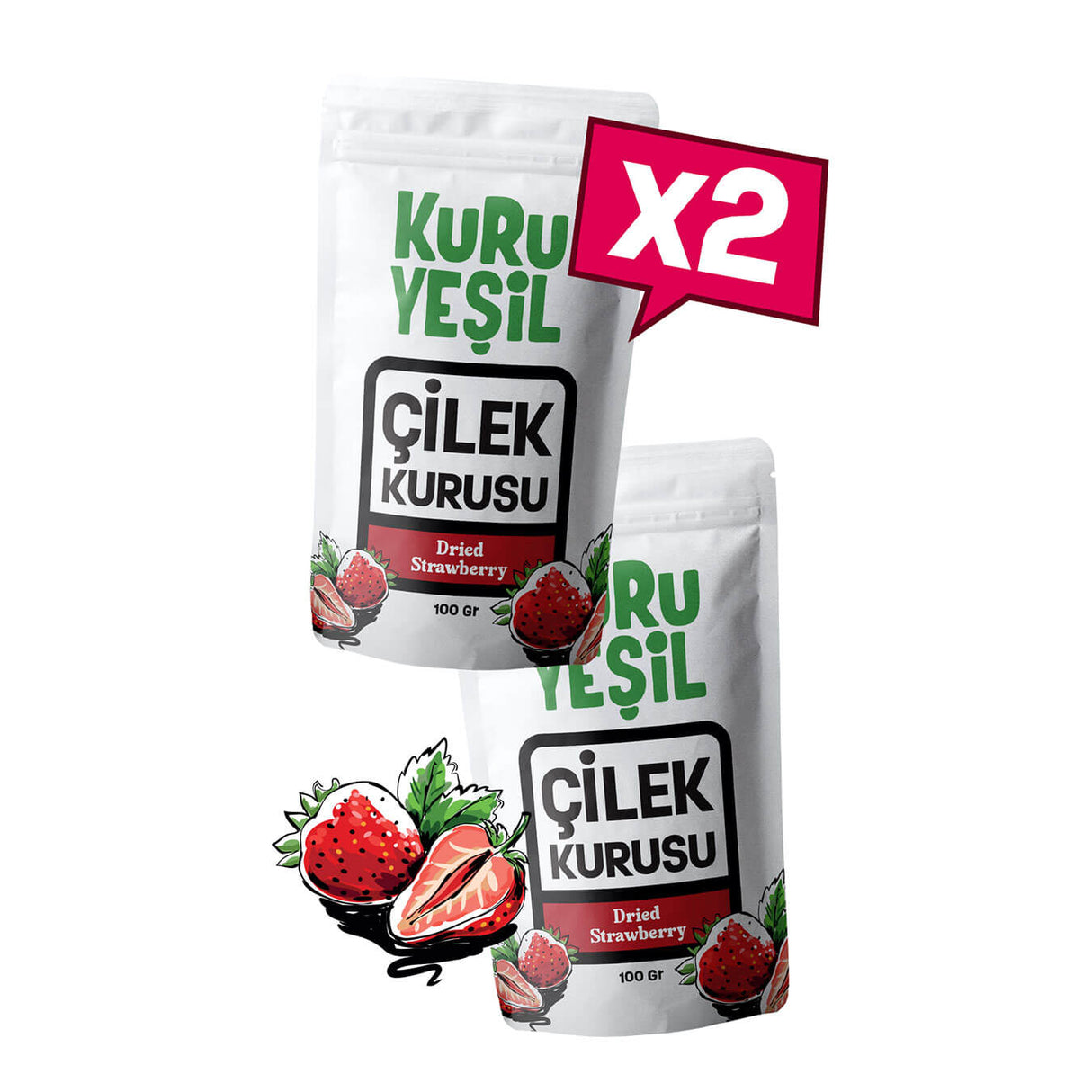 Doğal Çilek Kurusu 2x50 Gr | Şekersiz ve Katkısız Meyve Kurusu