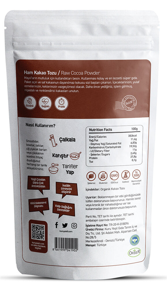 Ham Kakao Tozu – Katkısız Doğal Saf Kakao 3x150 gr | Kuru Yeşil