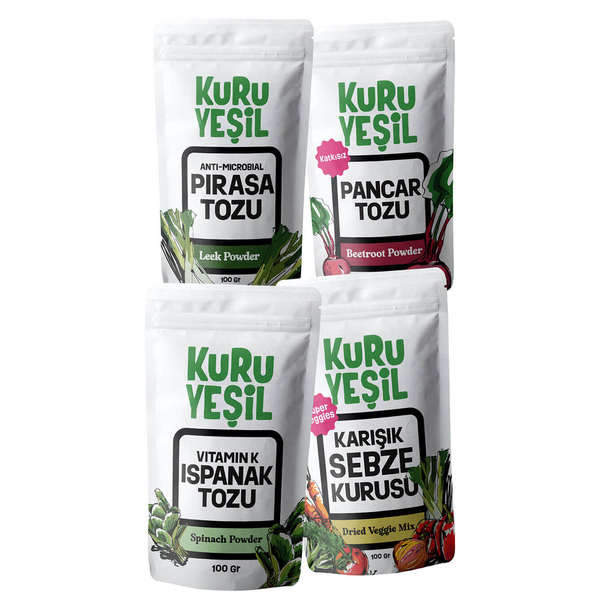 Ispanak Tozu - Pancar Tozu - Karışık Sebze Taneleri - Pırasa Tozu - Eko Sebze Paketi 400 gr