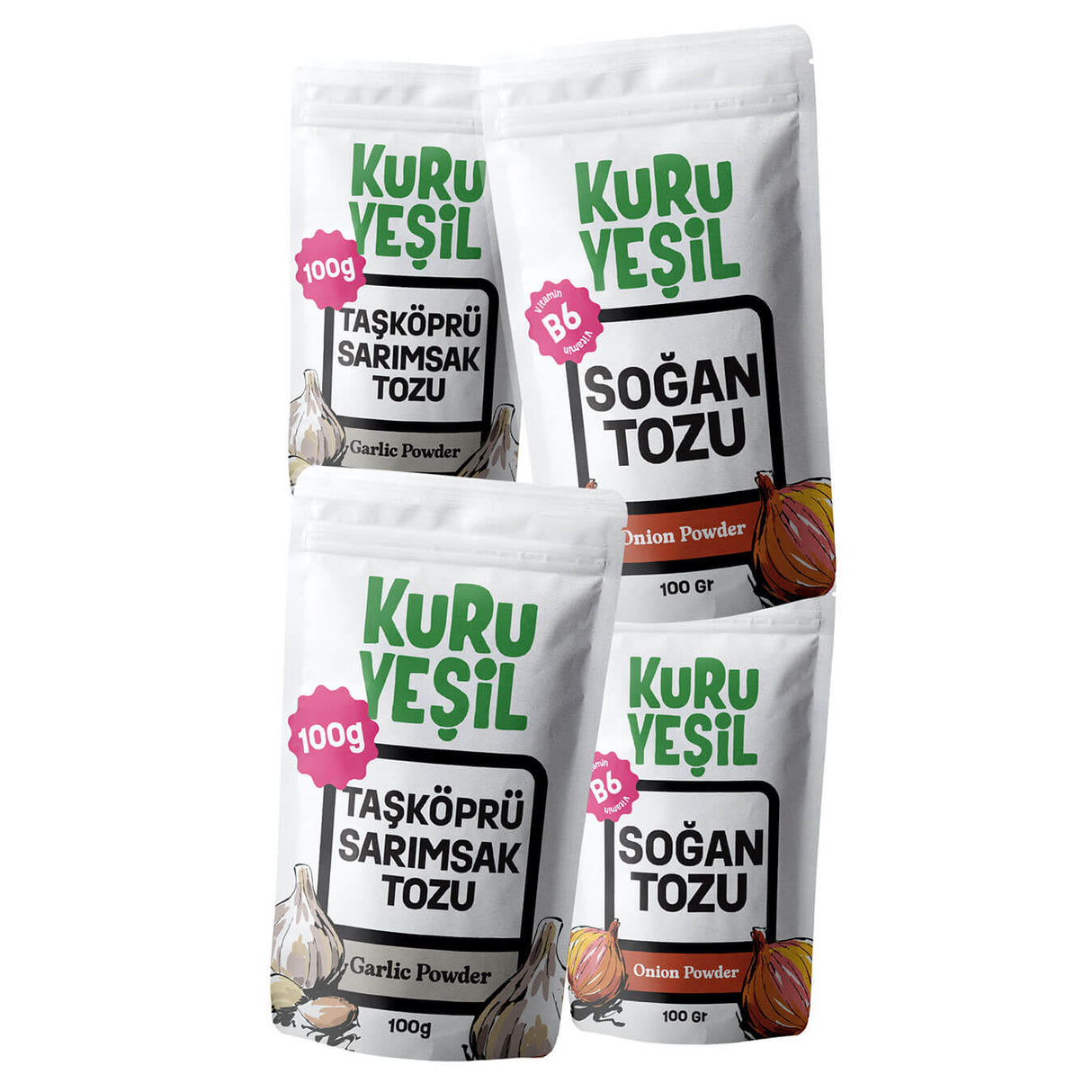 Yerli Soğan Tozu - Yerli Sarımsak Tozu 4x100 Gr