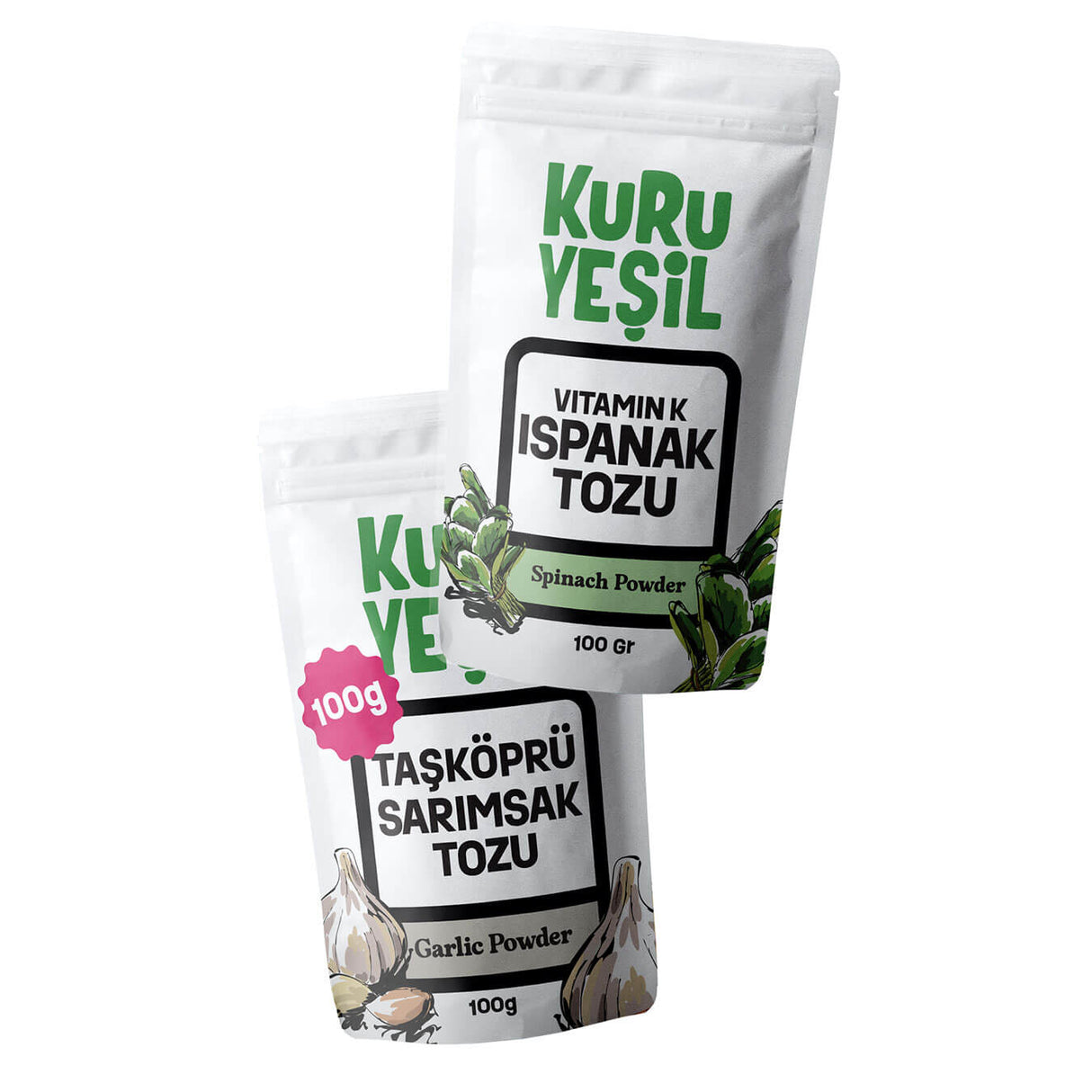 Yerli Sarımsak Tozu - Yerli Ispanak Tozu 2x100 Gr