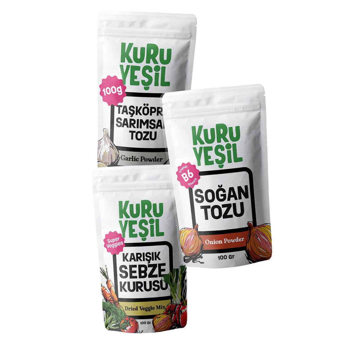 Sebze Paketi | Sarımsak Tozu, Soğan Tozu, Karışık Sebze 3x100 Gr