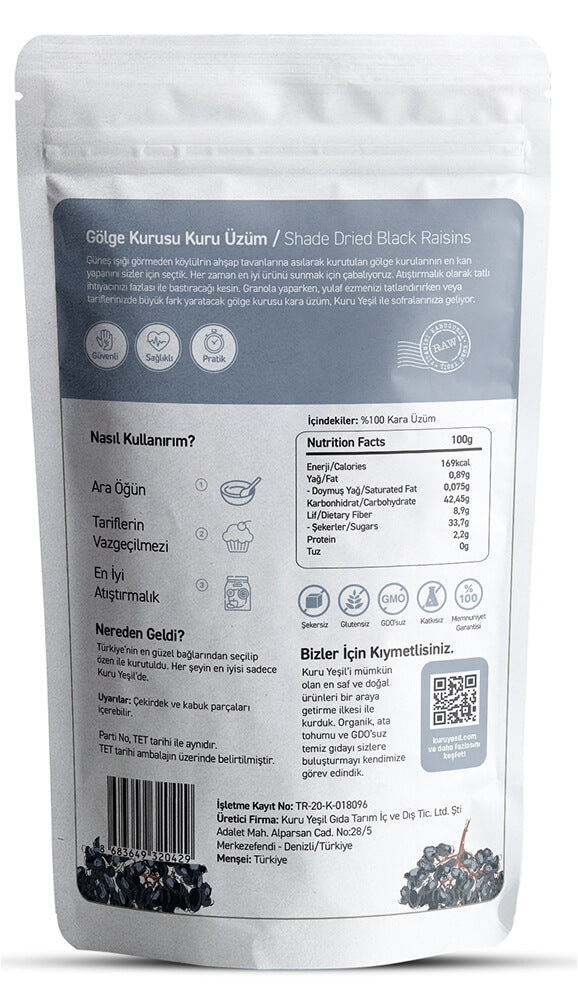 Çekirdeksiz Siyah Kuru Üzüm 500 Gr | Gölge Kurusu