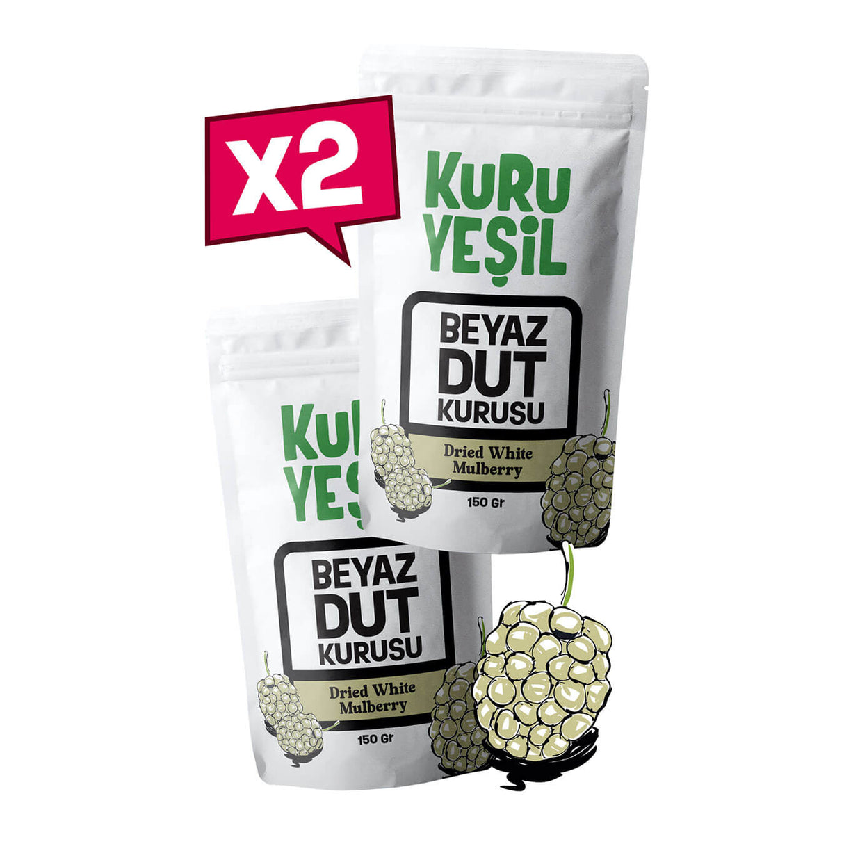 Beyaz Dut Kurusu 2x150 gr| Kuru Meyve, Şeker İlavesiz