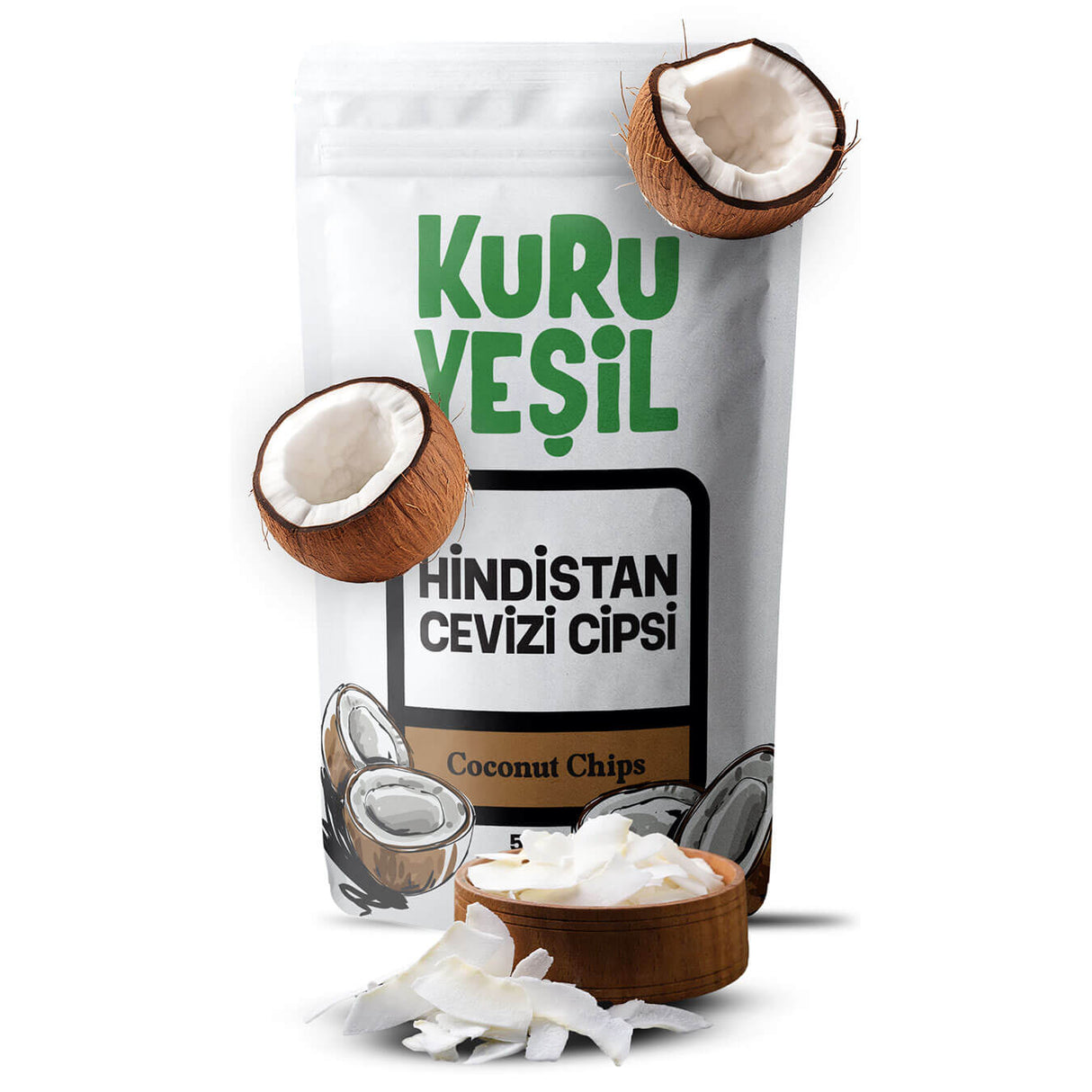 Kuru Yeşil Organik Hindistan Cevizi Cipsi 50 GR | Şeker İlavesiz