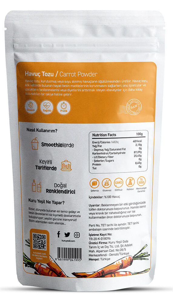 Havuç Tozu 100 gr | Yerli Sebze Tozu