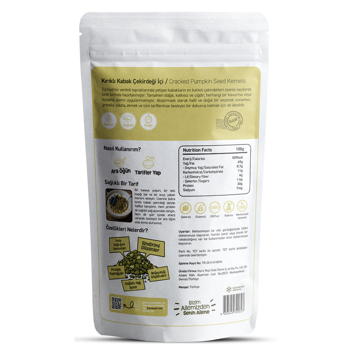 Kırıklı Kabak Çekirdeği İçi – Yerli Üretim Doğal Kabak Çekirdeği 100 gr | Kuru Yeşil