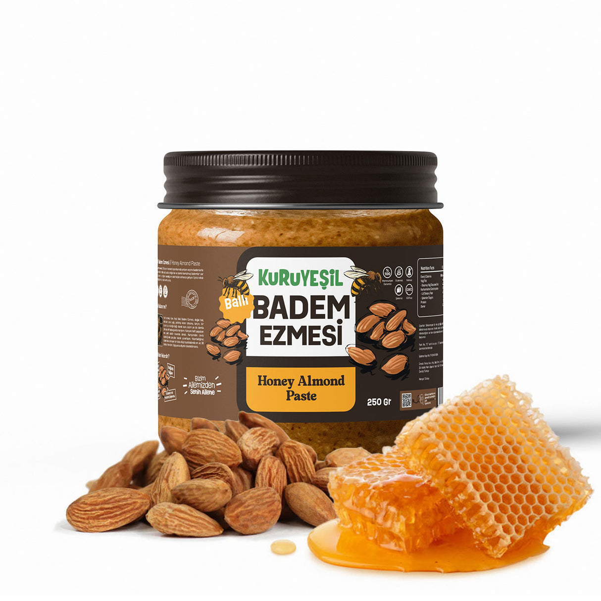 Badem Ezmesi – Ballı Yerli Badem Ezmesi 250 gr | Katkısız Doğal Atıştırmalık | Kuru Yeşil