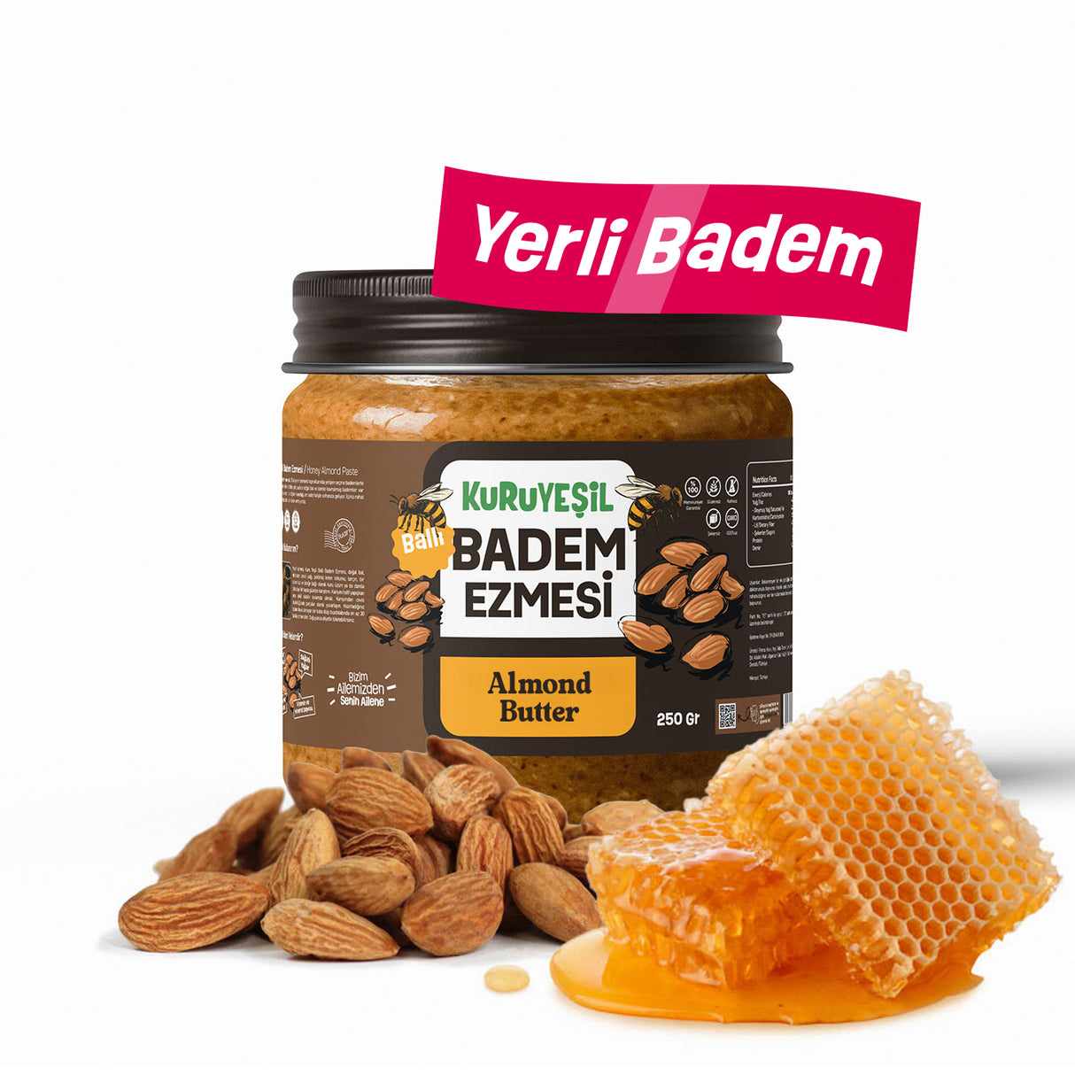 Badem Ezmesi – Ballı Yerli Badem Ezmesi 250 gr | Katkısız Doğal Atıştırmalık | Kuru Yeşil