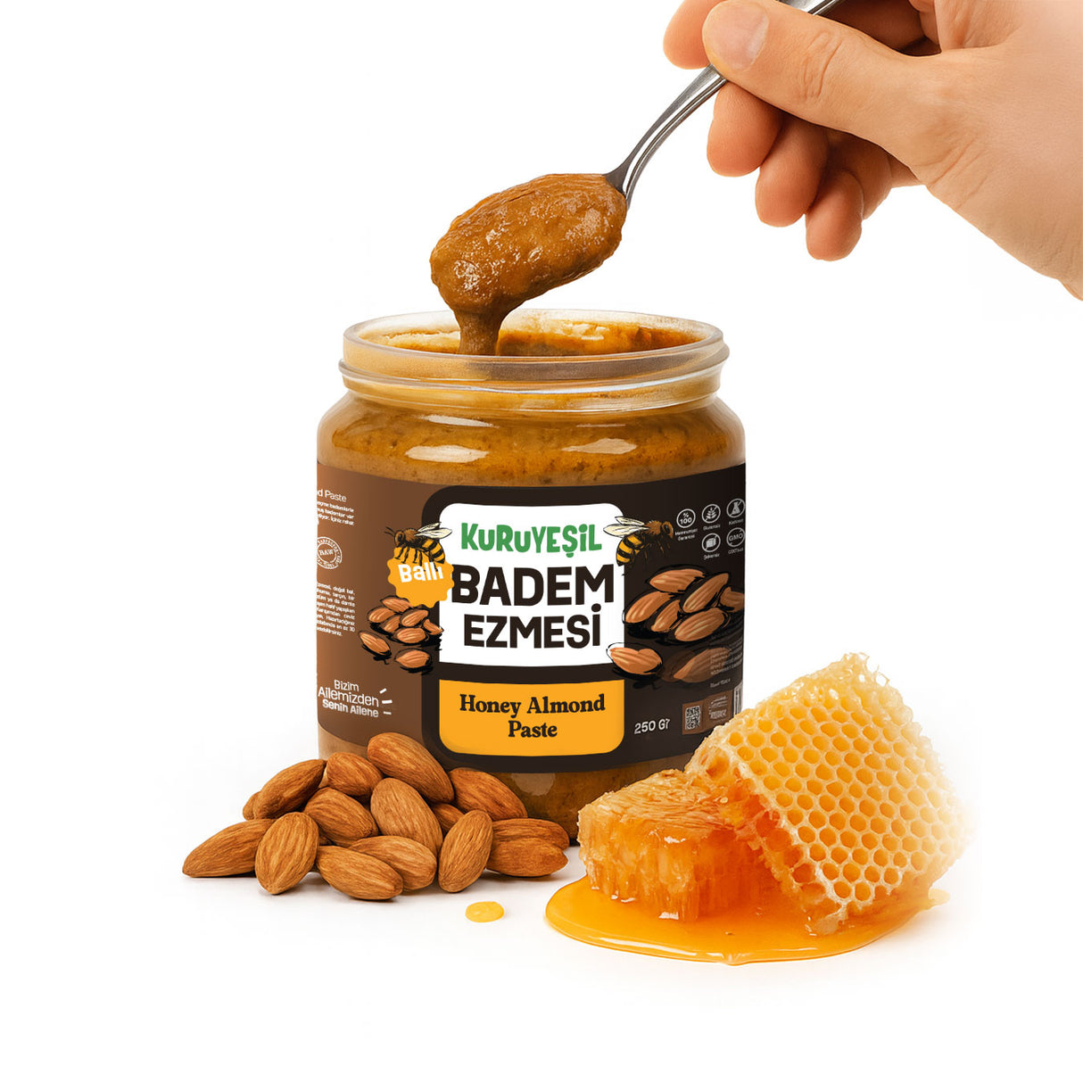 Badem Ezmesi – Ballı Yerli Badem Ezmesi 250 gr | Katkısız Doğal Atıştırmalık | Kuru Yeşil