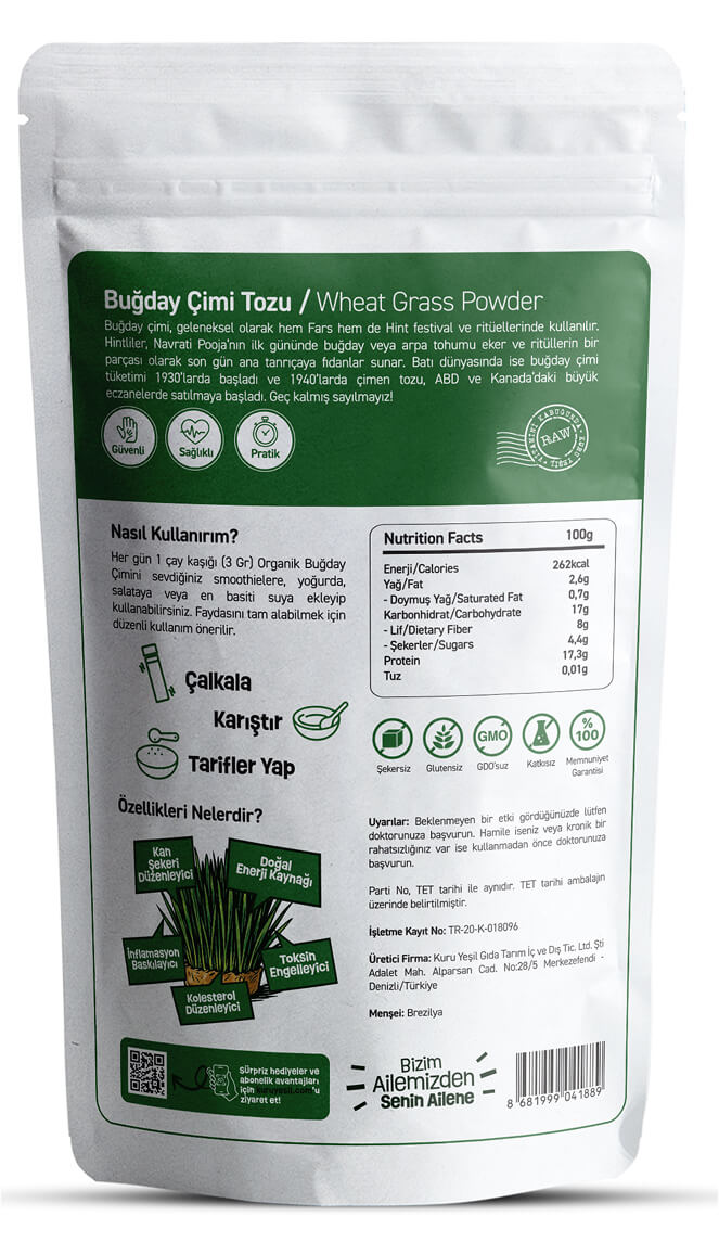 Kuru Yeşil Organik Buğday Çimi Tozu 100 GR