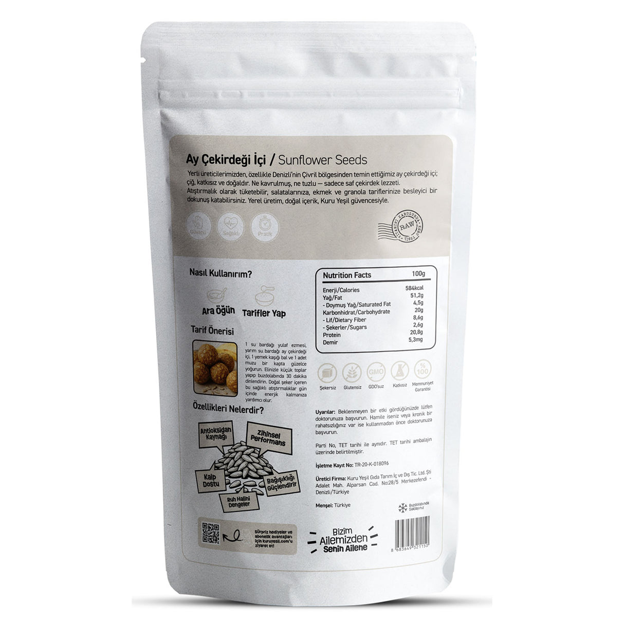 Ayçekirdeği İçi – Çiğ Tuzsuz Katkısız Doğal Kuruyemiş 100 gr | Kuru Yeşil