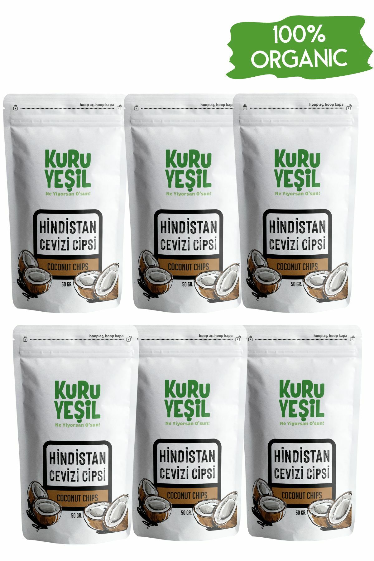 Organik Hindistan Cevizi Cipsi 6'lı - 6x50gr