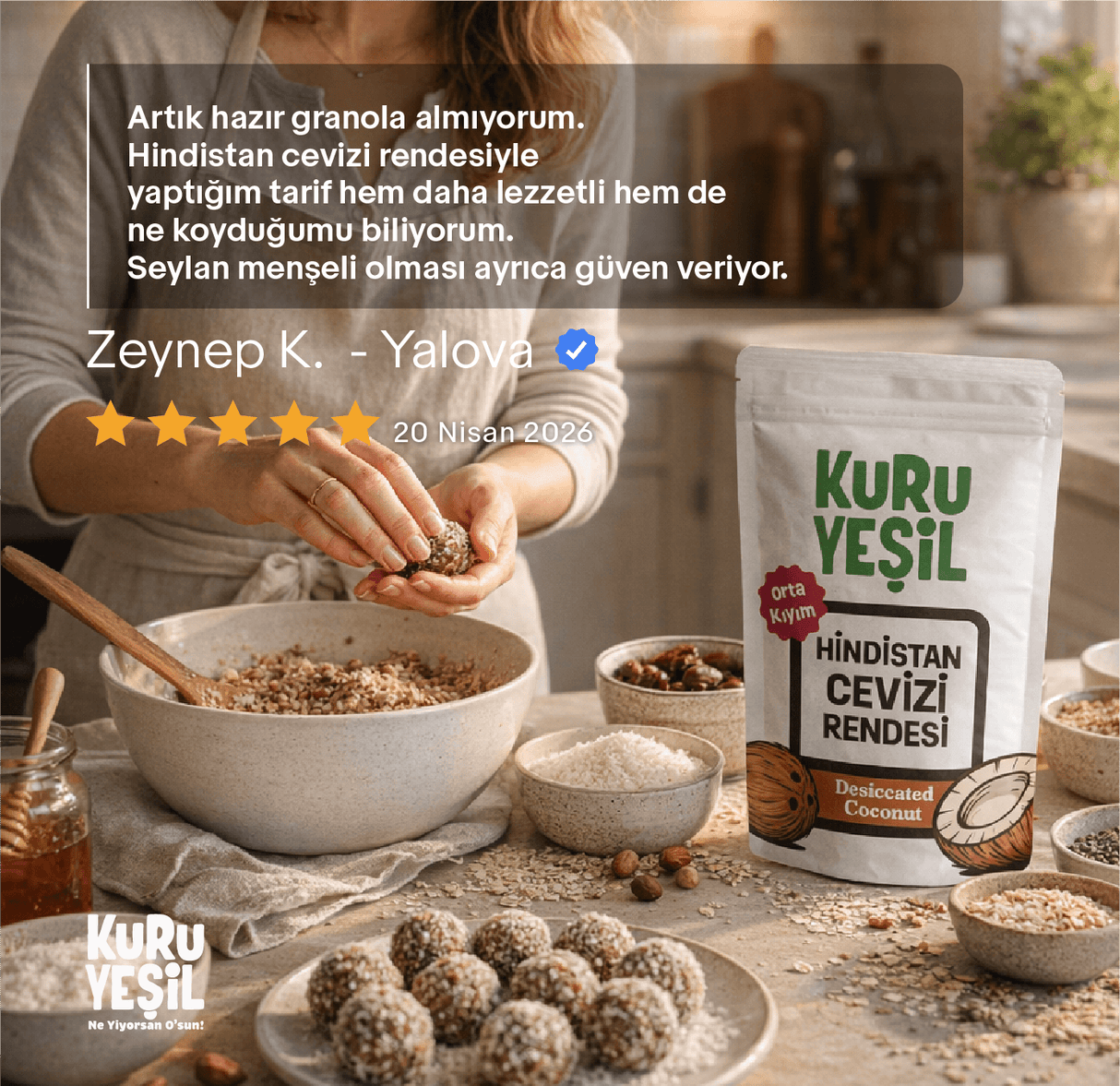 Hindistan Cevizi Rendesi 100 gr – Orta Kıyım | Seylan Menşeli | Katkısız Doğal | Kuru Yeşil | %35-45 Yağlı