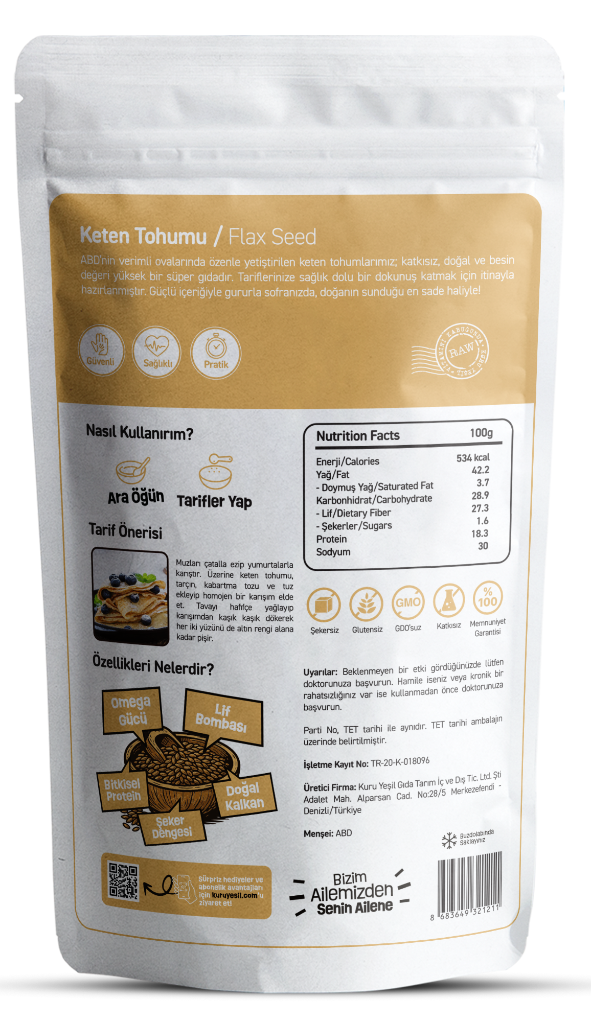 Keten Tohumu – Doğal Omega-3 ve Lif Kaynağı Süper Gıda 250 gr | Kuru Yeşil