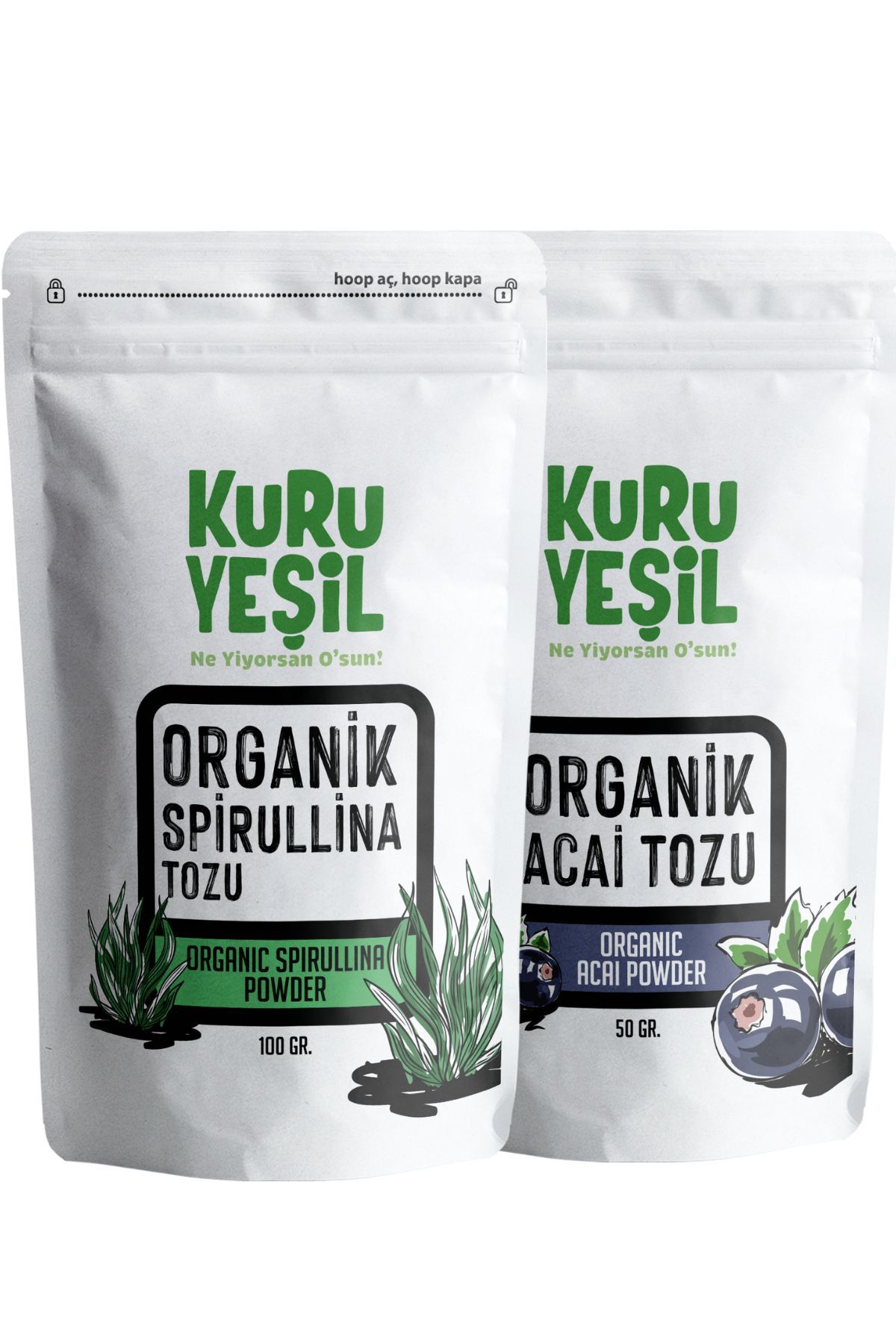 Organik Açai Tozu 50 gr - Organik Spirulina Tozu 100 gr
