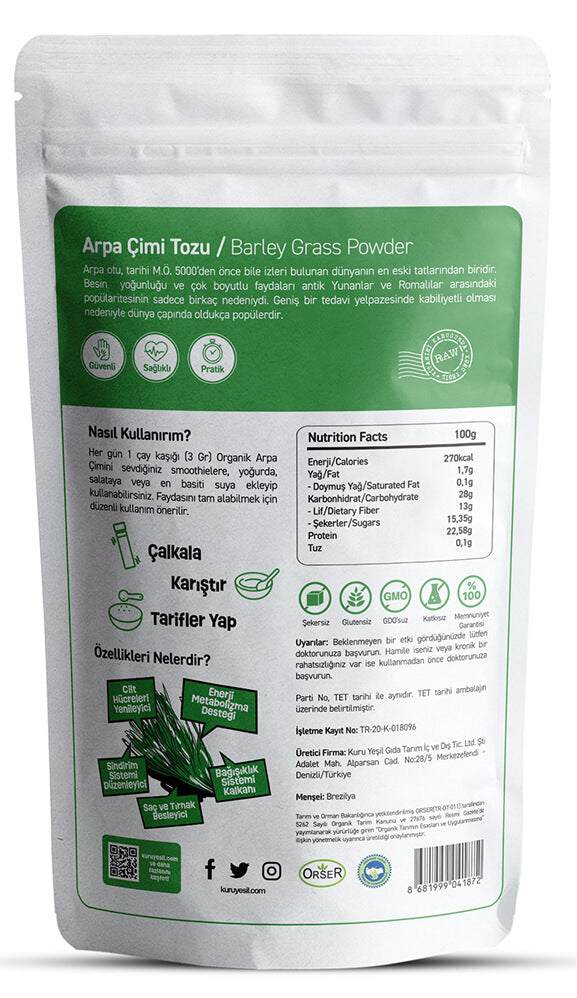 Kuru Yeşil Arpa Çimi (Arpa Otu) Tozu 50 gr - Barley Grass Powder