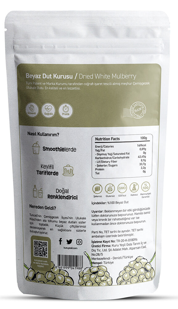 Beyaz Dut Kurusu 2x150 gr| Kuru Meyve, Şeker İlavesiz