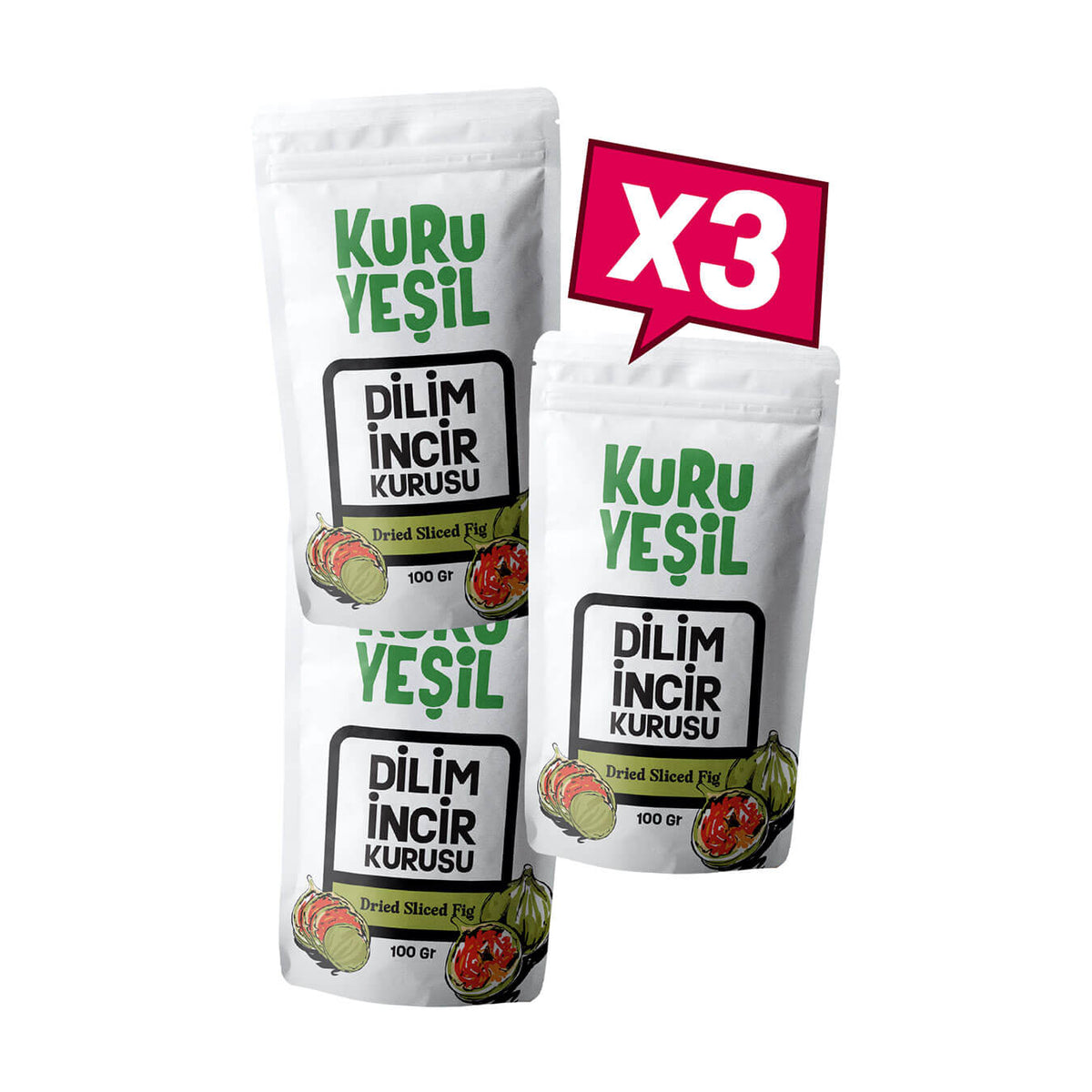 Dilim İncir Kurusu 3x100 gr | Katkısız, Doğal – Kuru Yeşil