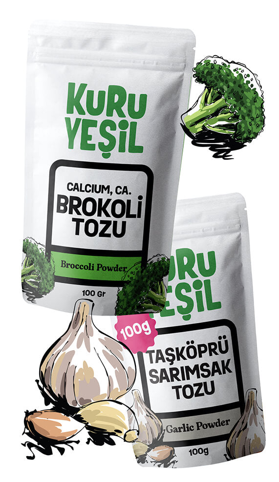 Lokales Knoblauchpulver 100 gr – Lokales Brokkolipulver 100 gr | Rein, natürlich