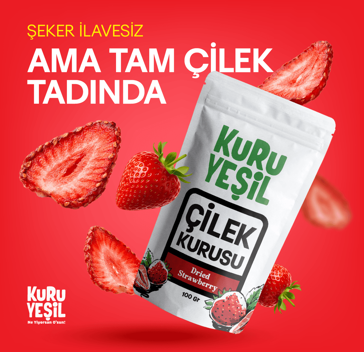 Natural Dried Strawberry 50 gr | Sugar-free and Additive-free Dried Fruit