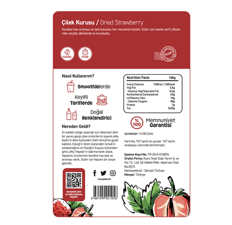 Natürliche getrocknete Erdbeeren 50 gr getrocknete Erdbeeren | Zuckerfrei | Trockenfrüchte ohne Zusatzstoffe 