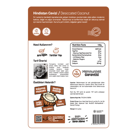 Hindistan Cevizi Rendesi 100 gr – Orta Kıyım | Seylan Menşeli | Katkısız Doğal | Kuru Yeşil | %35-45 Yağlı