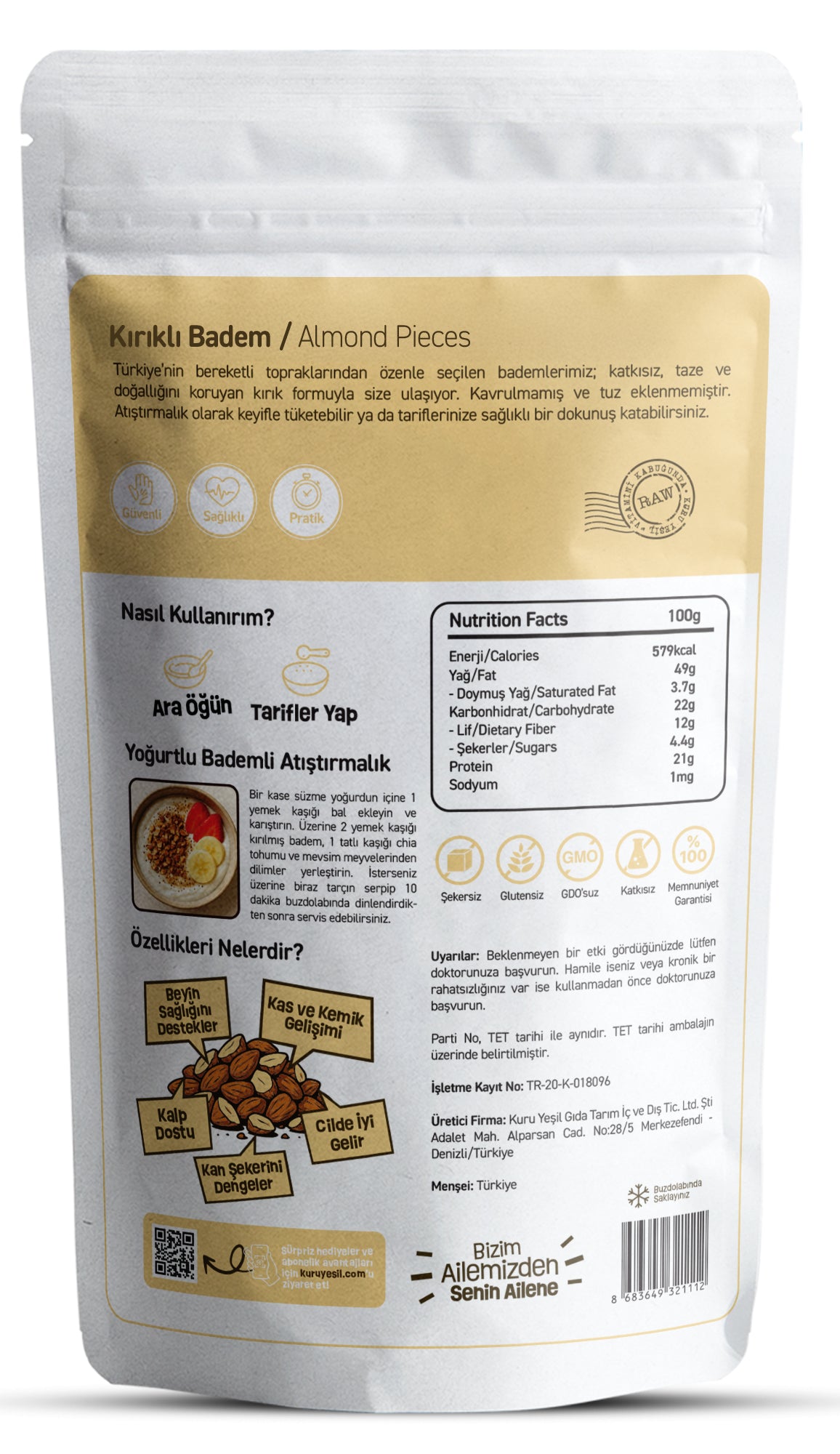 Badem İçi Çiğ 250 gr – Yerli Kırıklı Katkısız Doğal Badem | Kuru Yeşil