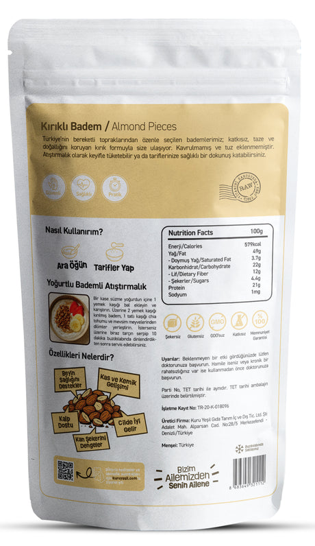 Badem İçi Çiğ 250 gr – Yerli Kırıklı Katkısız Doğal Badem | Kuru Yeşil
