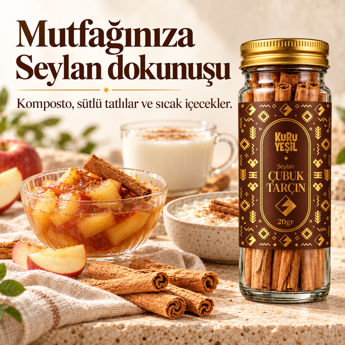 Seylan tarçını ile komposto ve sütlü tatlılar