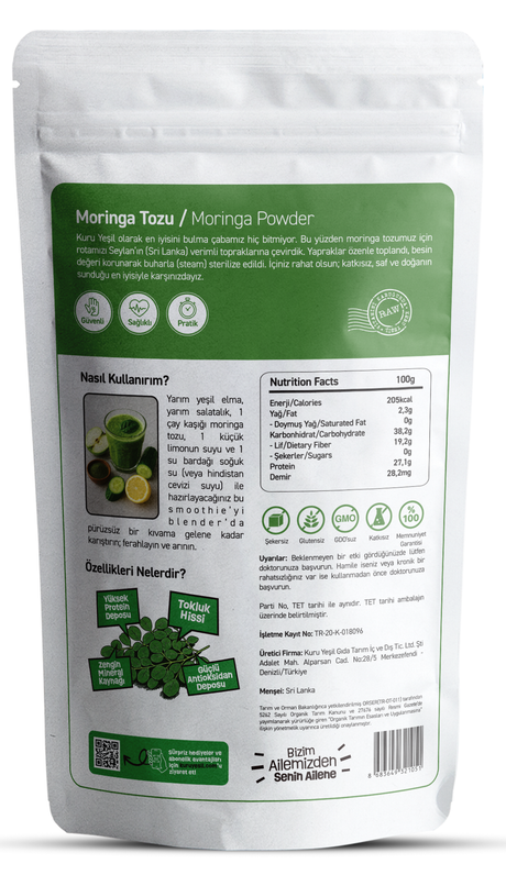 Moringa Tozu – %100 Doğal Moringa Yaprağı Tozu 100 gr | Süper Gıda | Sterilize