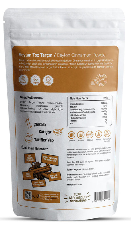 Organik Seylan Toz Tarçın 50 gr