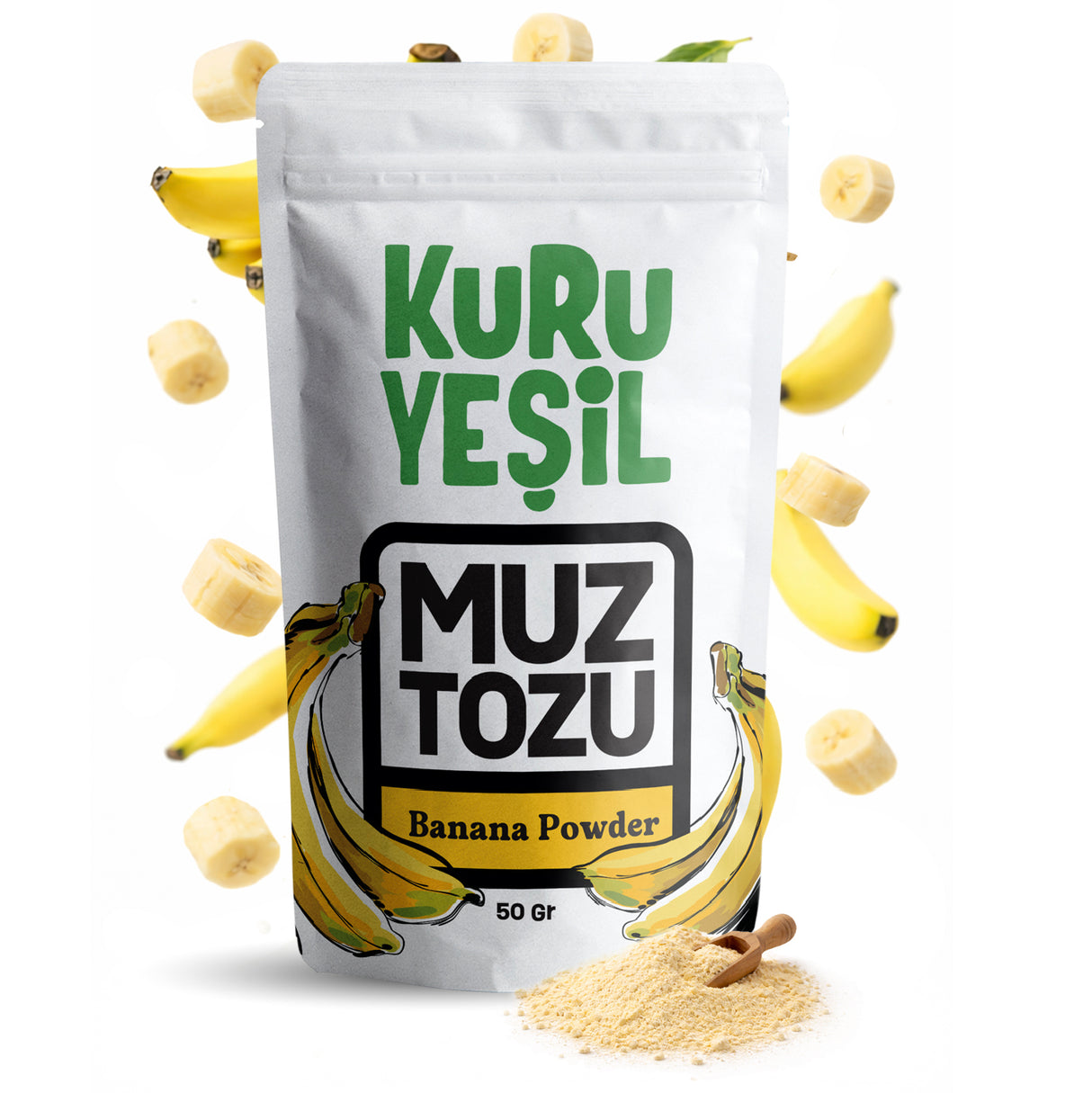 Muz Tozu 50 gr – Freeze Dry Doğal Kurutulmuş Muz Tozu | Katkısız Meyve Tozu | Kuru Yeşil