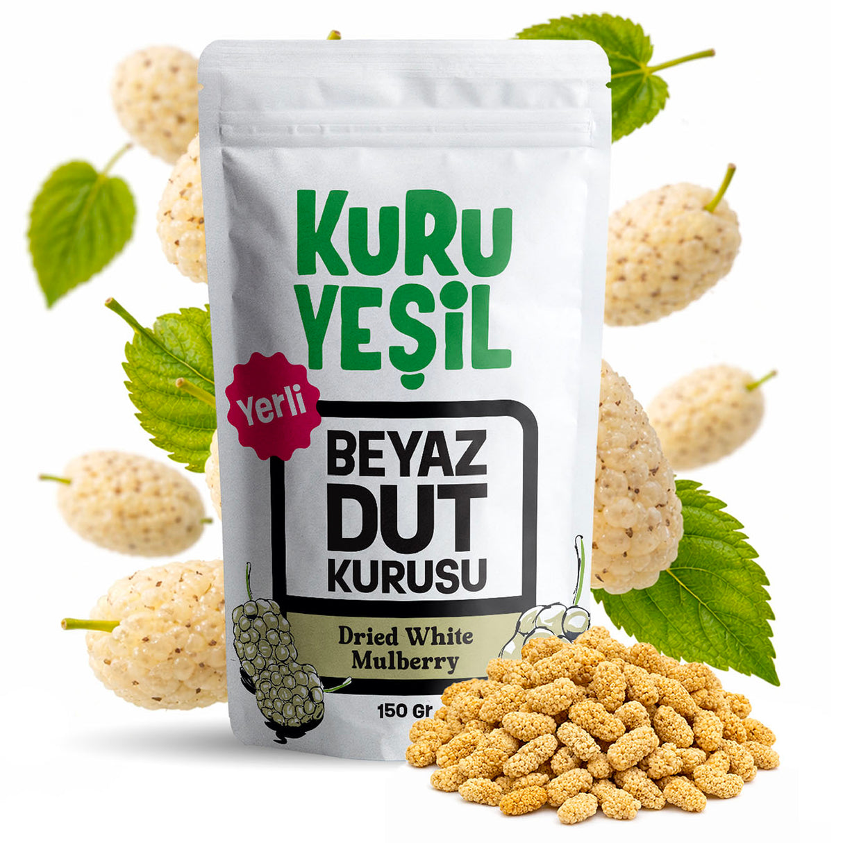 Dried White Mulberry 150 gr | No Sugar Added, No Additives