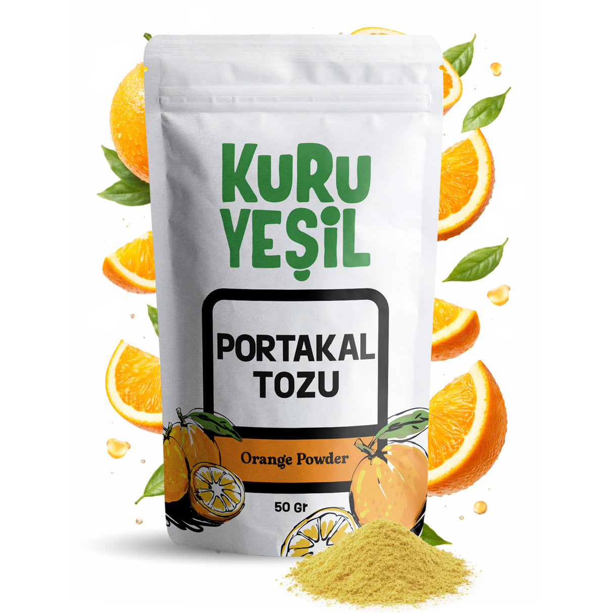 Portakal Tozu 50 gr – Freeze Dry Doğal Kurutulmuş Portakal Tozu | Katkısız Meyve Tozu | Kuru Yeşil